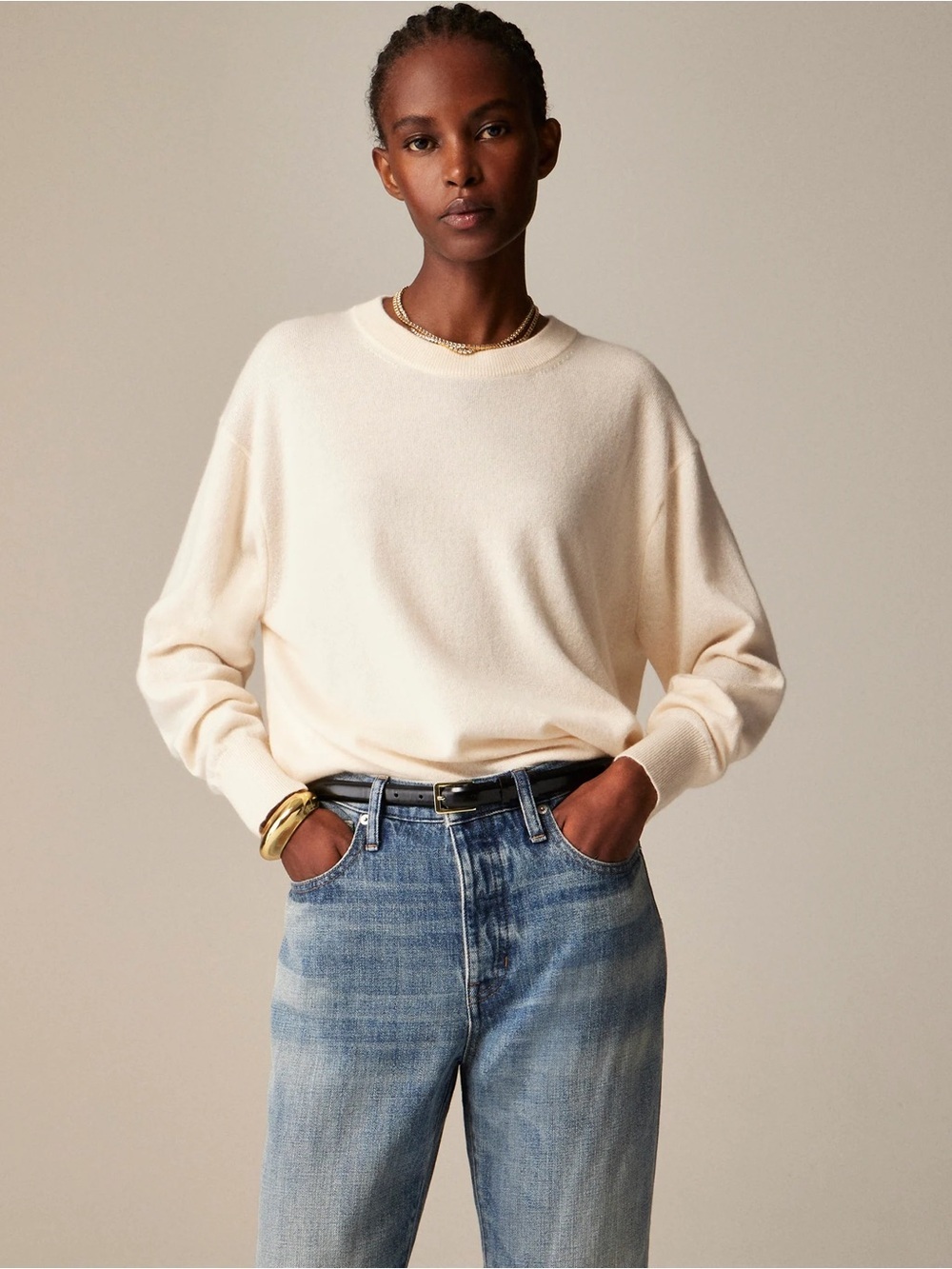 J. Crew Women’s Cashmere Relaxed Crewneck Sweater in Cream Size XS